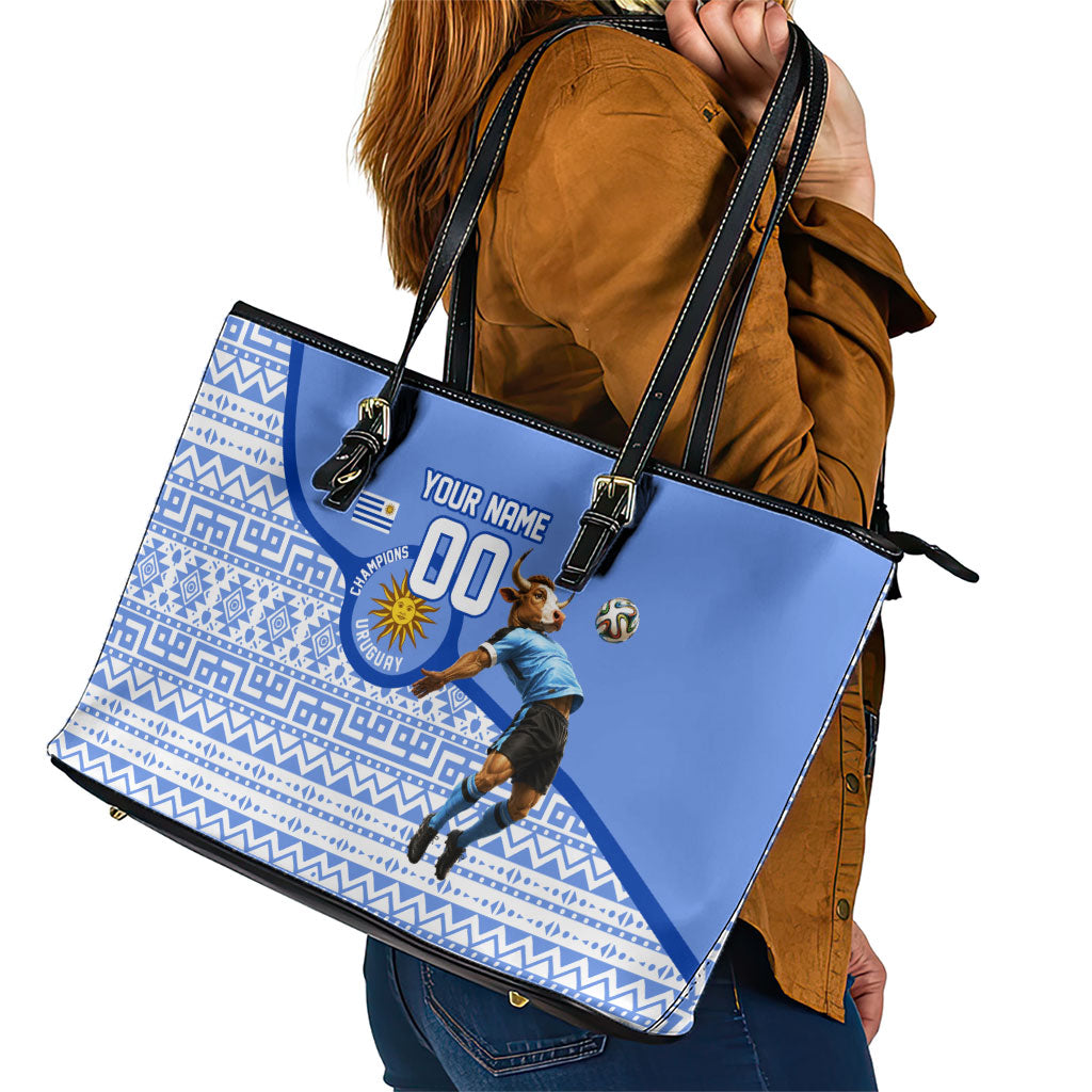Personalized Uruguay Soccer Champions Leather Tote Bag Uruguayan Football Sun Of May Bull Mascot