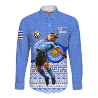 Personalized Uruguay Soccer Champions Long Sleeve Button Shirt Uruguayan Football Sun Of May Bull Mascot