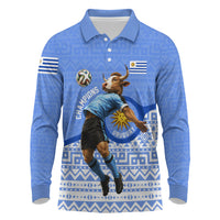 Personalized Uruguay Soccer Champions Long Sleeve Polo Shirt Uruguayan Football Sun Of May Bull Mascot