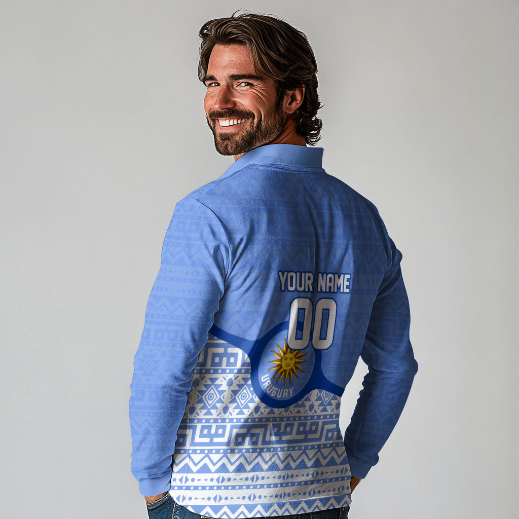 Personalized Uruguay Soccer Champions Long Sleeve Polo Shirt Uruguayan Football Sun Of May Bull Mascot