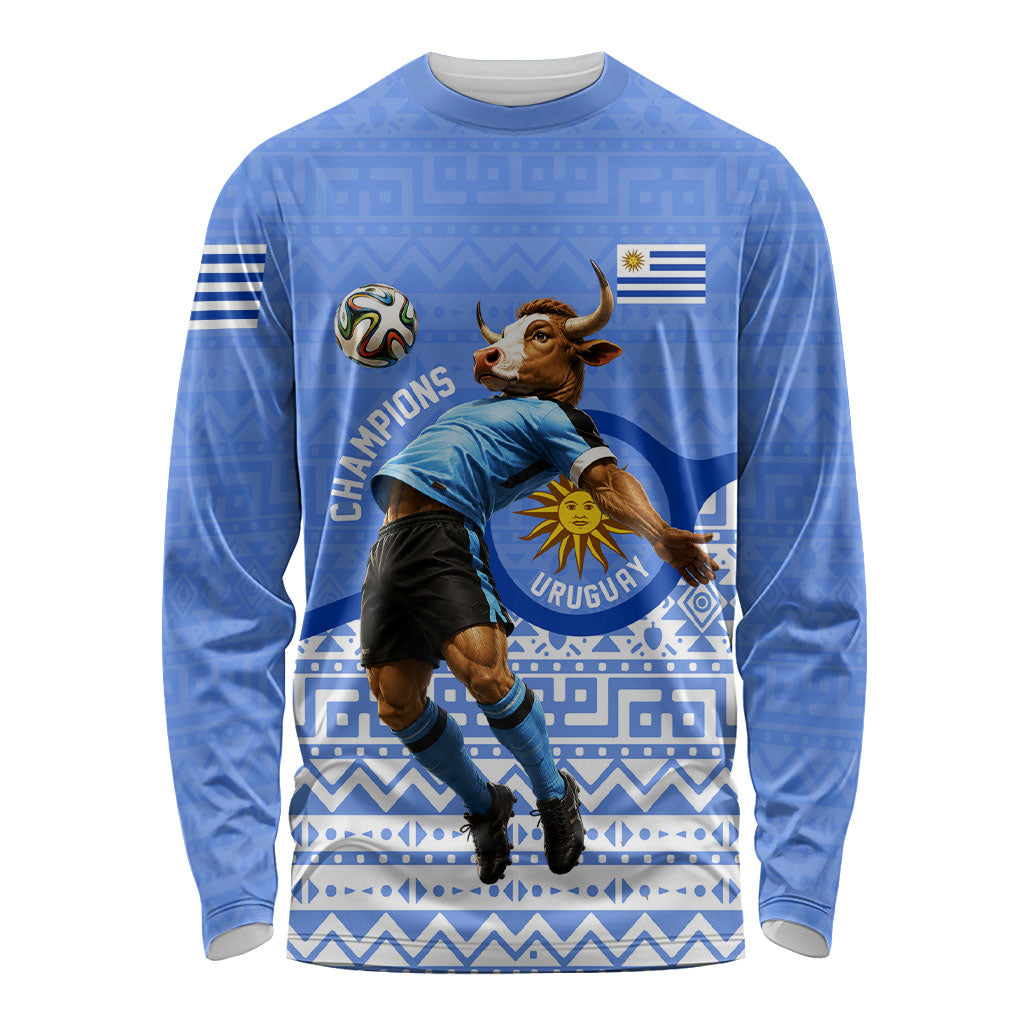 Personalized Uruguay Soccer Champions Long Sleeve Shirt Uruguayan Football Sun Of May Bull Mascot