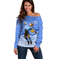 Personalized Uruguay Soccer Champions Off Shoulder Sweater Uruguayan Football Sun Of May Bull Mascot