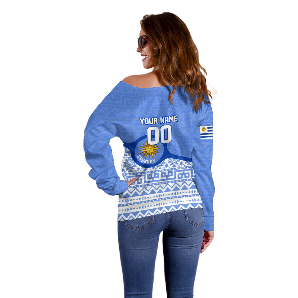 Personalized Uruguay Soccer Champions Off Shoulder Sweater Uruguayan Football Sun Of May Bull Mascot