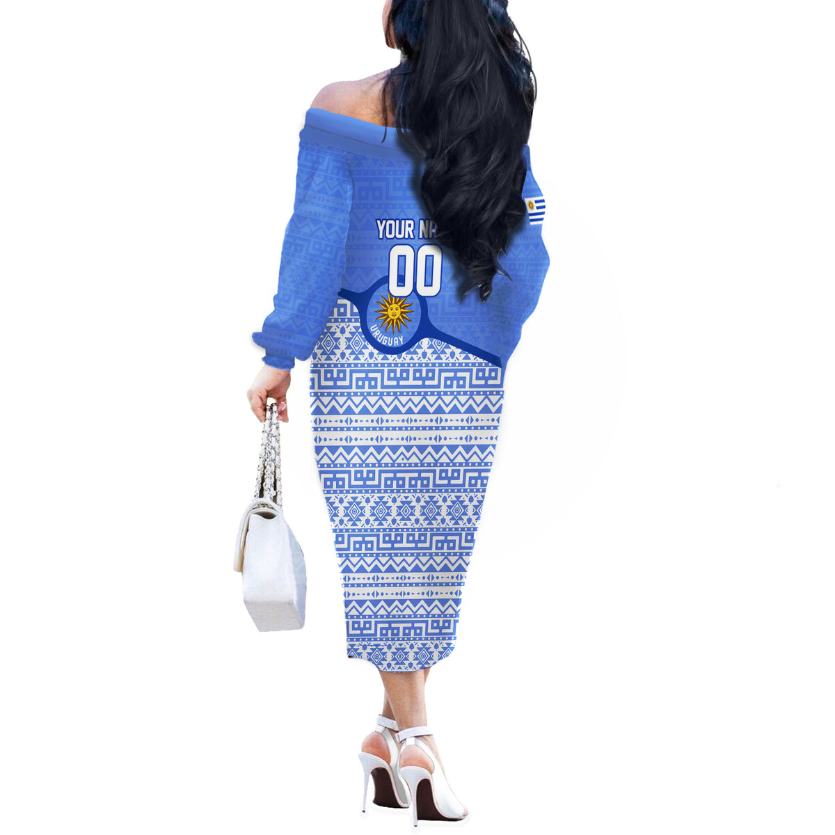 Personalized Uruguay Soccer Champions Off The Shoulder Long Sleeve Dress Uruguayan Football Sun Of May Bull Mascot