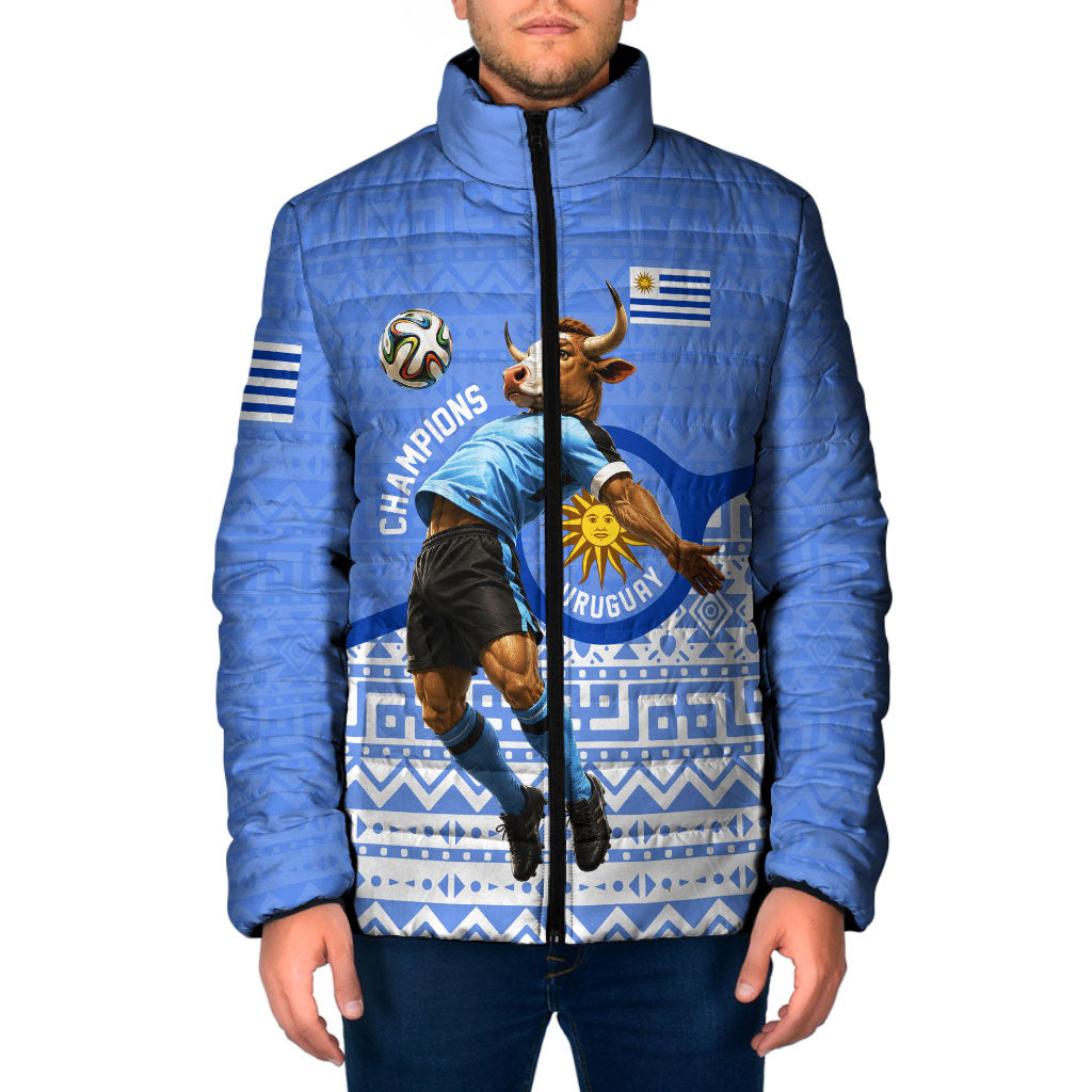 Personalized Uruguay Soccer Champions Padded Jacket Uruguayan Football Sun Of May Bull Mascot