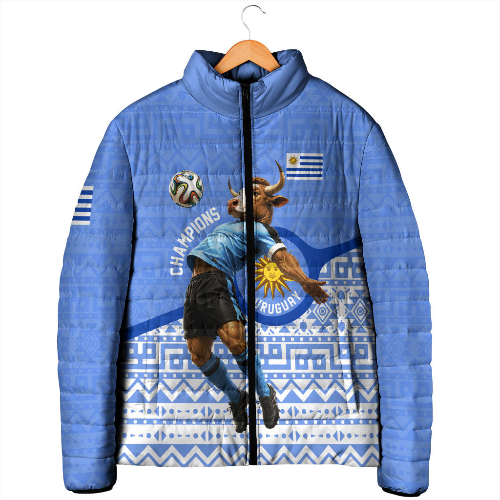 Personalized Uruguay Soccer Champions Padded Jacket Uruguayan Football Sun Of May Bull Mascot