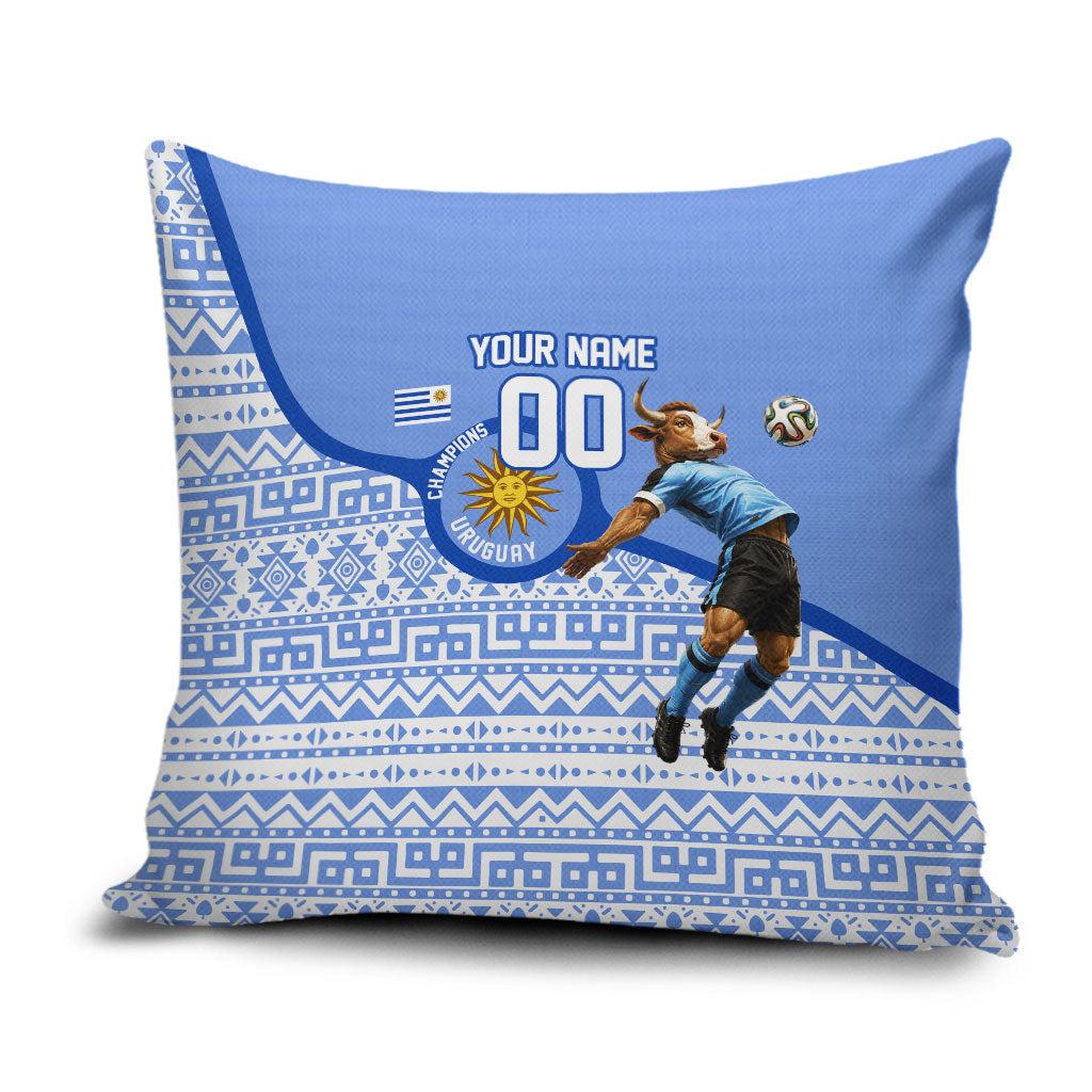 Personalized Uruguay Soccer Champions Pillow Cover Uruguayan Football Sun Of May Bull Mascot