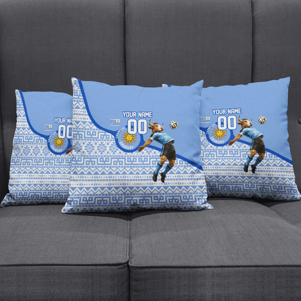 Personalized Uruguay Soccer Champions Pillow Cover Uruguayan Football Sun Of May Bull Mascot