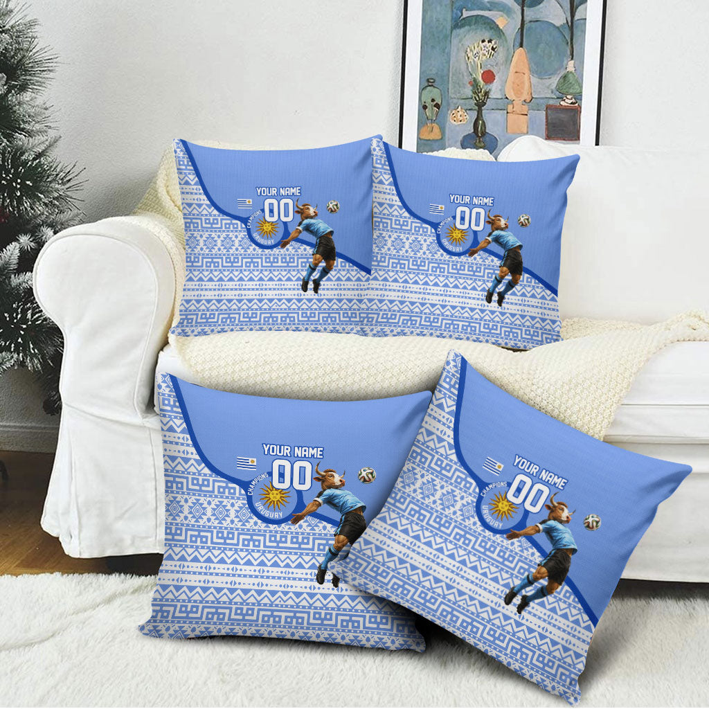 Personalized Uruguay Soccer Champions Pillow Cover Uruguayan Football Sun Of May Bull Mascot