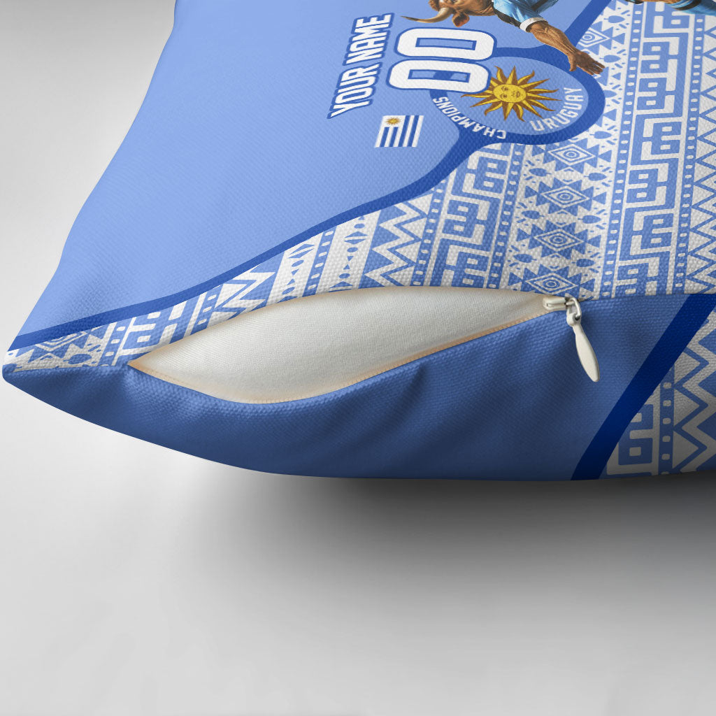 Personalized Uruguay Soccer Champions Pillow Cover Uruguayan Football Sun Of May Bull Mascot