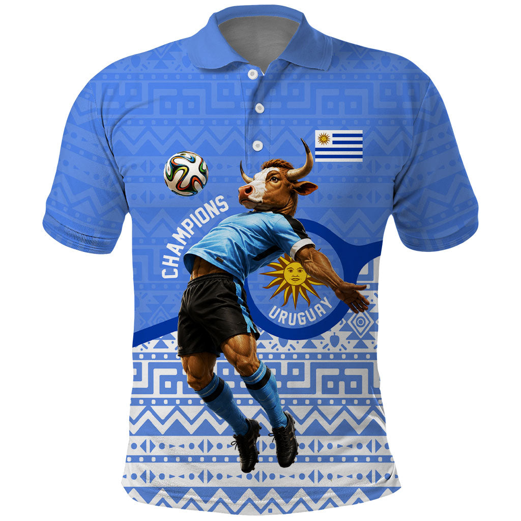 Personalized Uruguay Soccer Champions Polo Shirt Uruguayan Football Sun Of May Bull Mascot