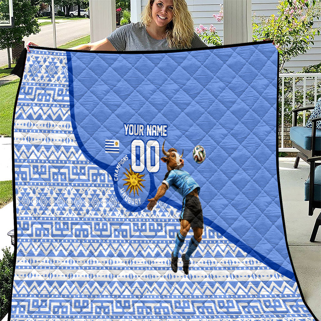 Personalized Uruguay Soccer Champions Quilt Uruguayan Football Sun Of May Bull Mascot