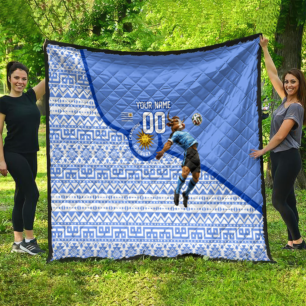 Personalized Uruguay Soccer Champions Quilt Uruguayan Football Sun Of May Bull Mascot