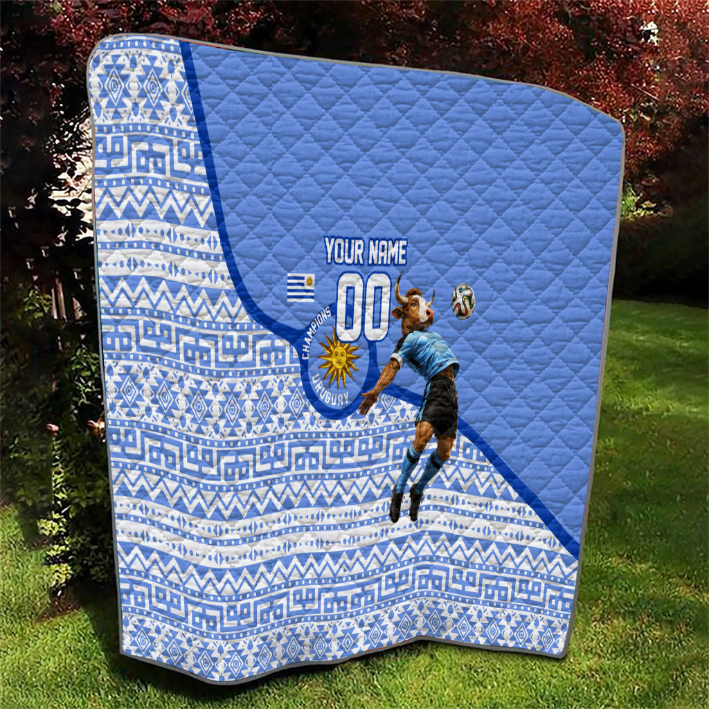 Personalized Uruguay Soccer Champions Quilt Uruguayan Football Sun Of May Bull Mascot