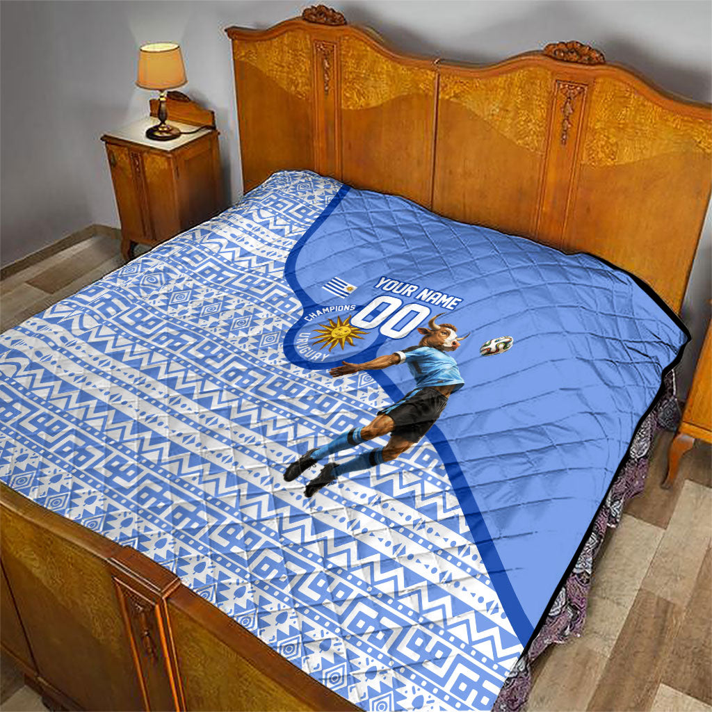 Personalized Uruguay Soccer Champions Quilt Uruguayan Football Sun Of May Bull Mascot