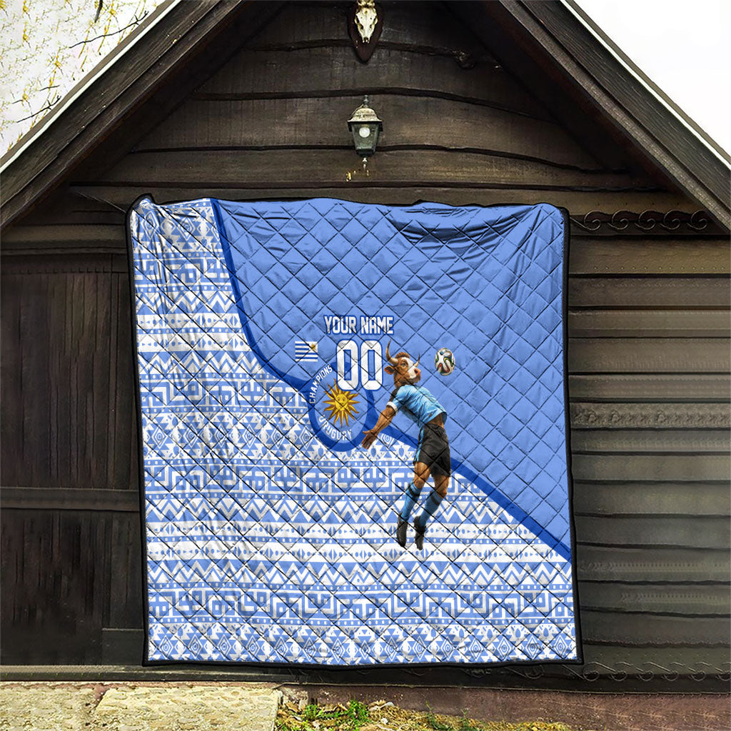 Personalized Uruguay Soccer Champions Quilt Uruguayan Football Sun Of May Bull Mascot