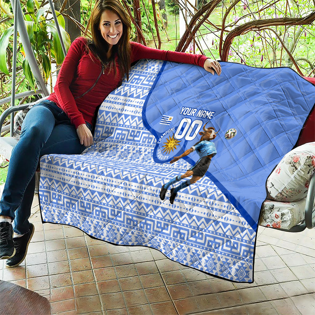 Personalized Uruguay Soccer Champions Quilt Uruguayan Football Sun Of May Bull Mascot