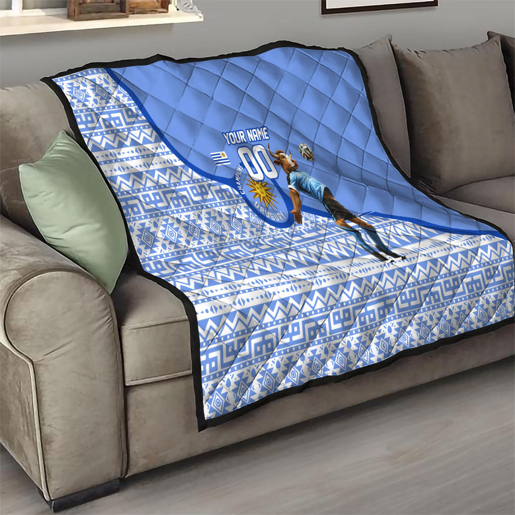 Personalized Uruguay Soccer Champions Quilt Uruguayan Football Sun Of May Bull Mascot