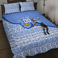 Personalized Uruguay Soccer Champions Quilt Bed Set Uruguayan Football Sun Of May Bull Mascot