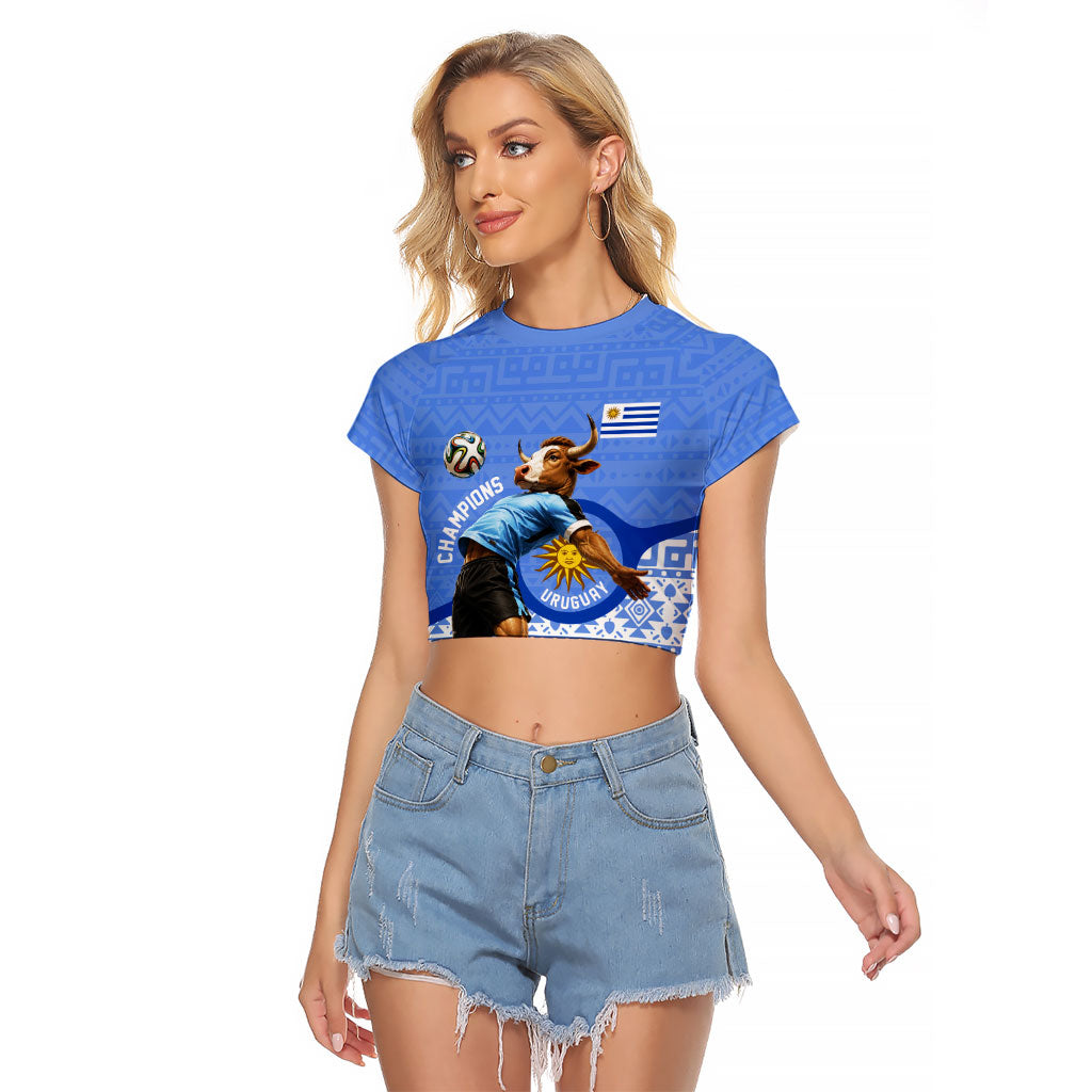 Personalized Uruguay Soccer Champions Raglan Cropped T Shirt Uruguayan Football Sun Of May Bull Mascot