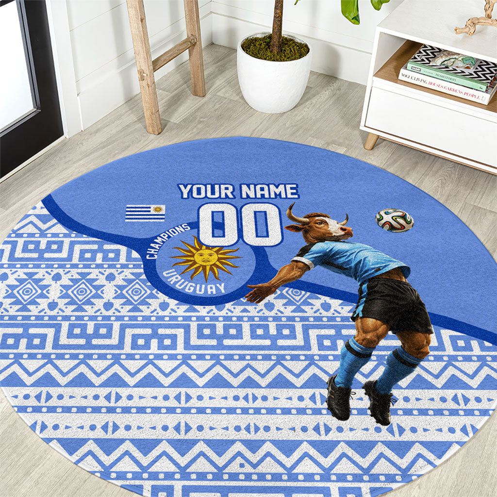 Personalized Uruguay Soccer Champions Round Carpet Uruguayan Football Sun Of May Bull Mascot