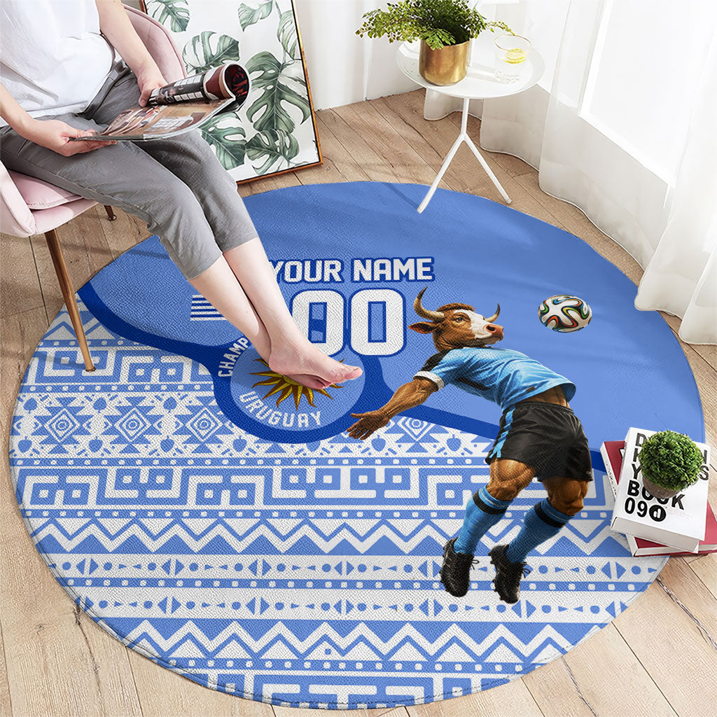 Personalized Uruguay Soccer Champions Round Carpet Uruguayan Football Sun Of May Bull Mascot