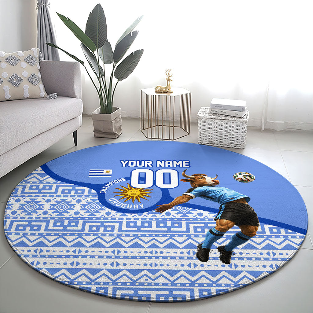 Personalized Uruguay Soccer Champions Round Carpet Uruguayan Football Sun Of May Bull Mascot