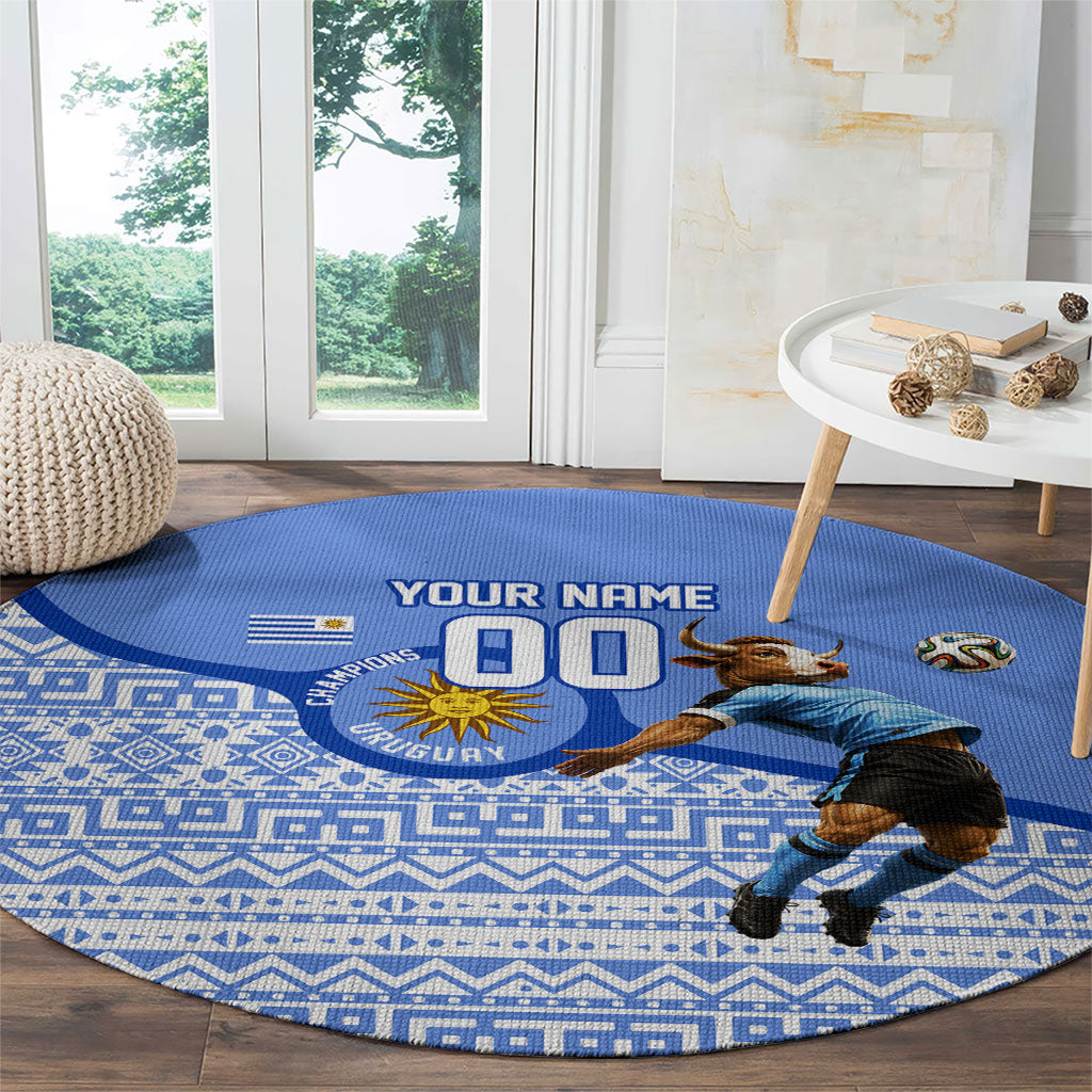 Personalized Uruguay Soccer Champions Round Carpet Uruguayan Football Sun Of May Bull Mascot