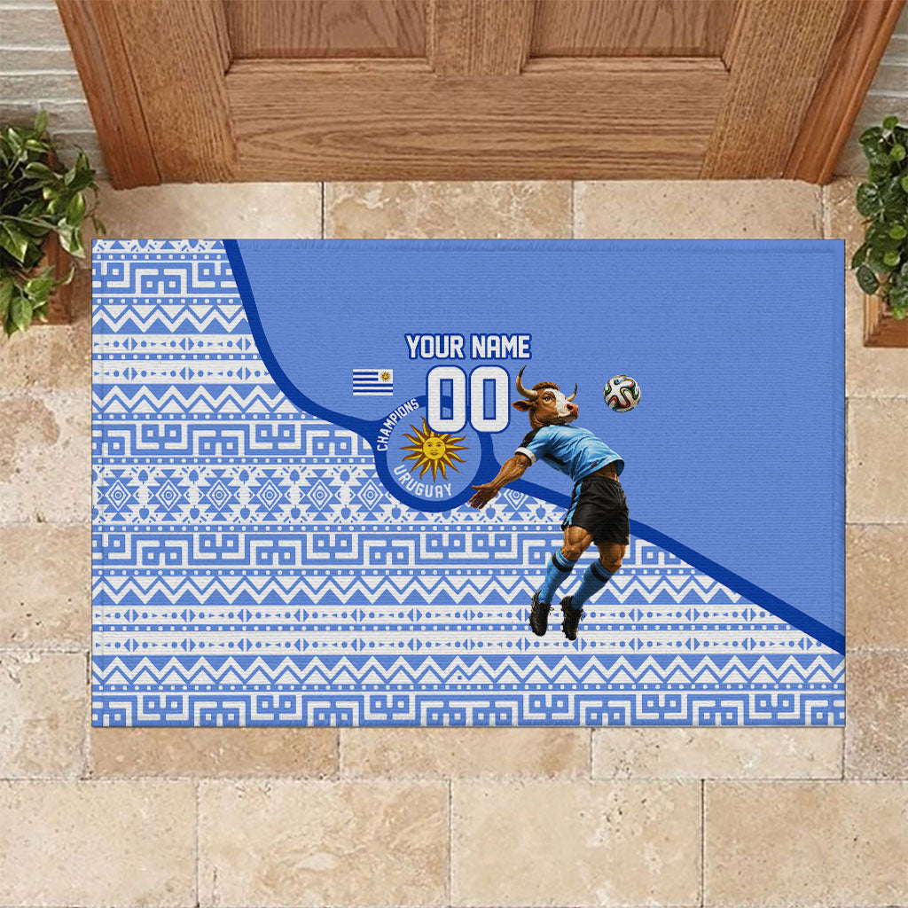 Personalized Uruguay Soccer Champions Rubber Doormat Uruguayan Football Sun Of May Bull Mascot