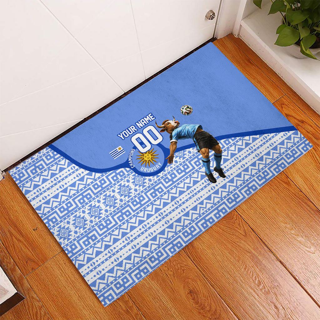 Personalized Uruguay Soccer Champions Rubber Doormat Uruguayan Football Sun Of May Bull Mascot