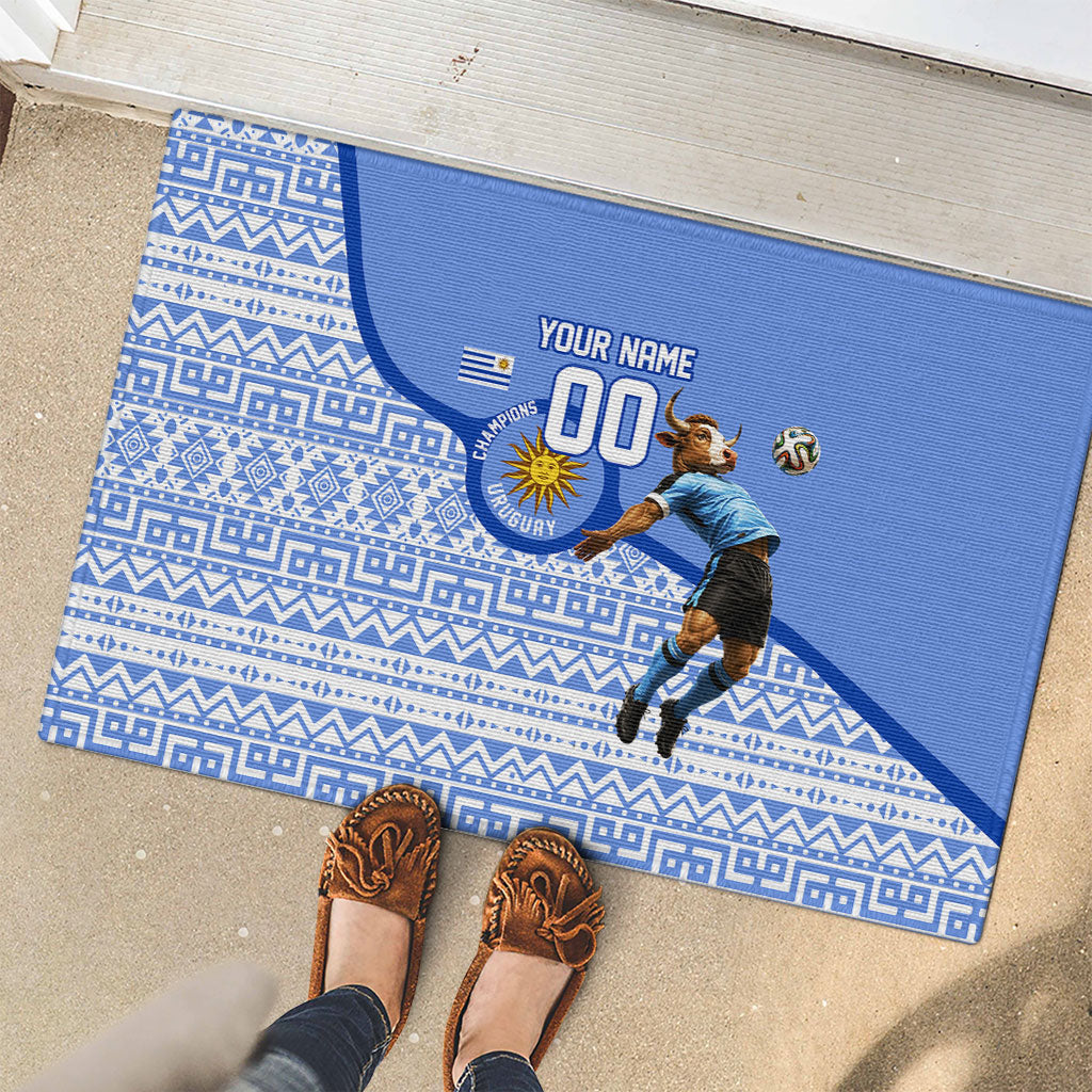 Personalized Uruguay Soccer Champions Rubber Doormat Uruguayan Football Sun Of May Bull Mascot