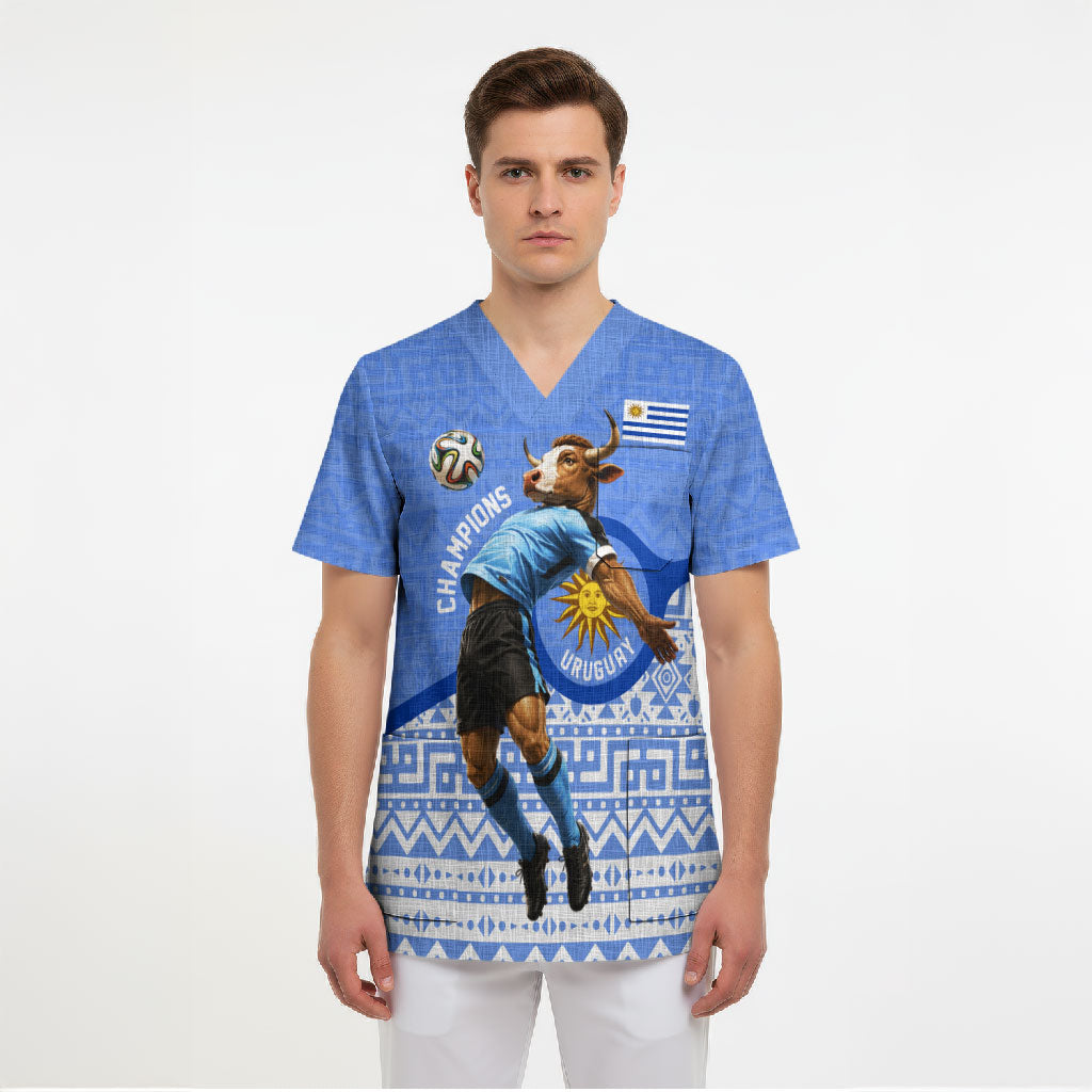 Personalized Uruguay Soccer Champions Scrub Top Uruguayan Football Sun Of May Bull Mascot