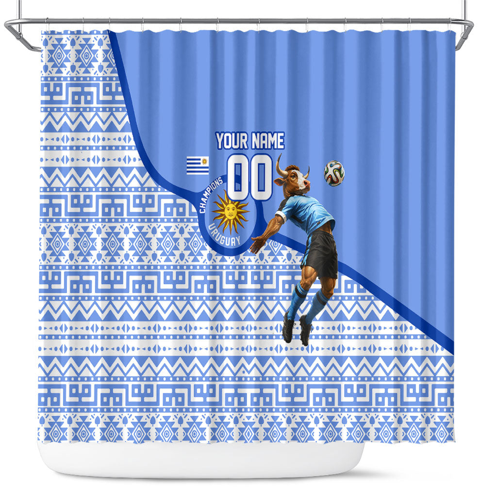 Personalized Uruguay Soccer Champions Shower Curtain Uruguayan Football Sun Of May Bull Mascot
