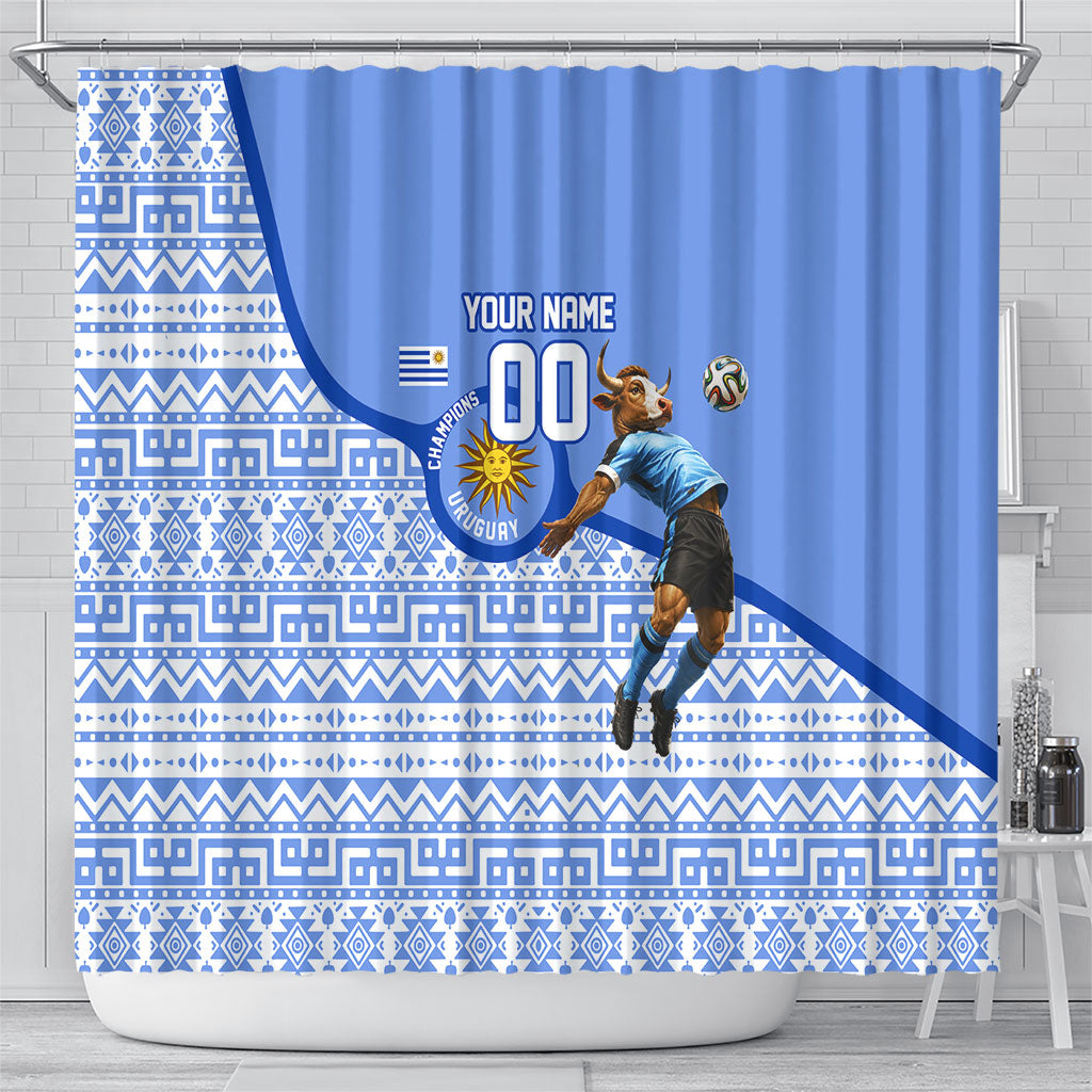 Personalized Uruguay Soccer Champions Shower Curtain Uruguayan Football Sun Of May Bull Mascot