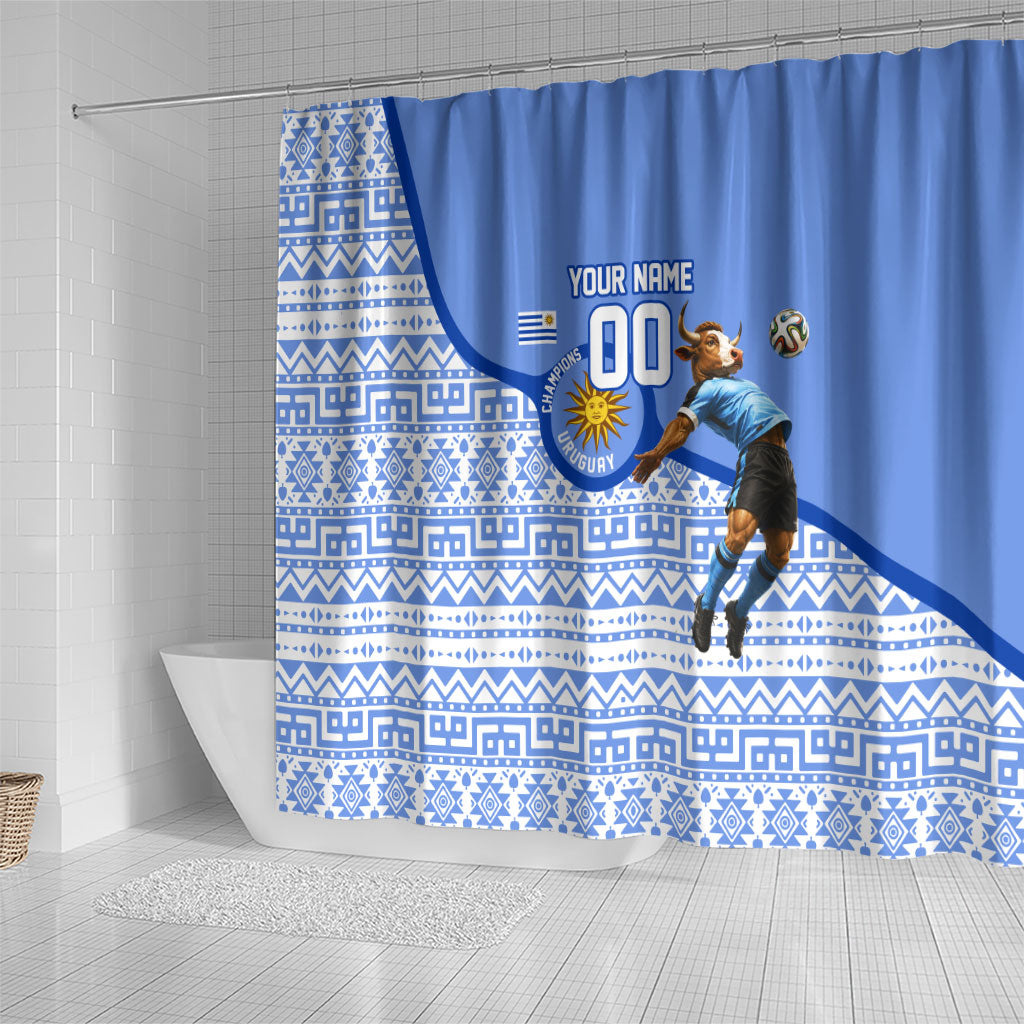 Personalized Uruguay Soccer Champions Shower Curtain Uruguayan Football Sun Of May Bull Mascot
