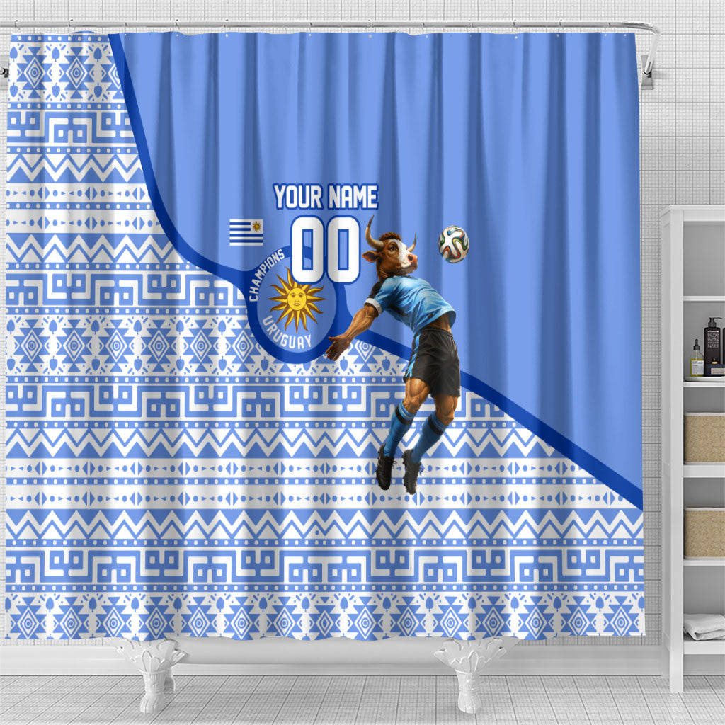 Personalized Uruguay Soccer Champions Shower Curtain Uruguayan Football Sun Of May Bull Mascot