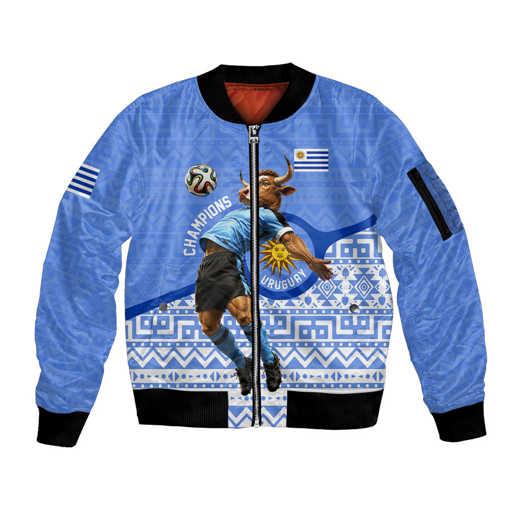 Personalized Uruguay Soccer Champions Sleeve Zip Bomber Jacket Uruguayan Football Sun Of May Bull Mascot