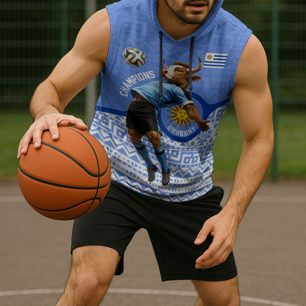 Personalized Uruguay Soccer Champions Sleeveless Hoodie Uruguayan Football Sun Of May Bull Mascot