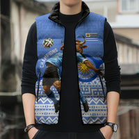 Personalized Uruguay Soccer Champions Sleeveless Puffer Jacket Uruguayan Football Sun Of May Bull Mascot