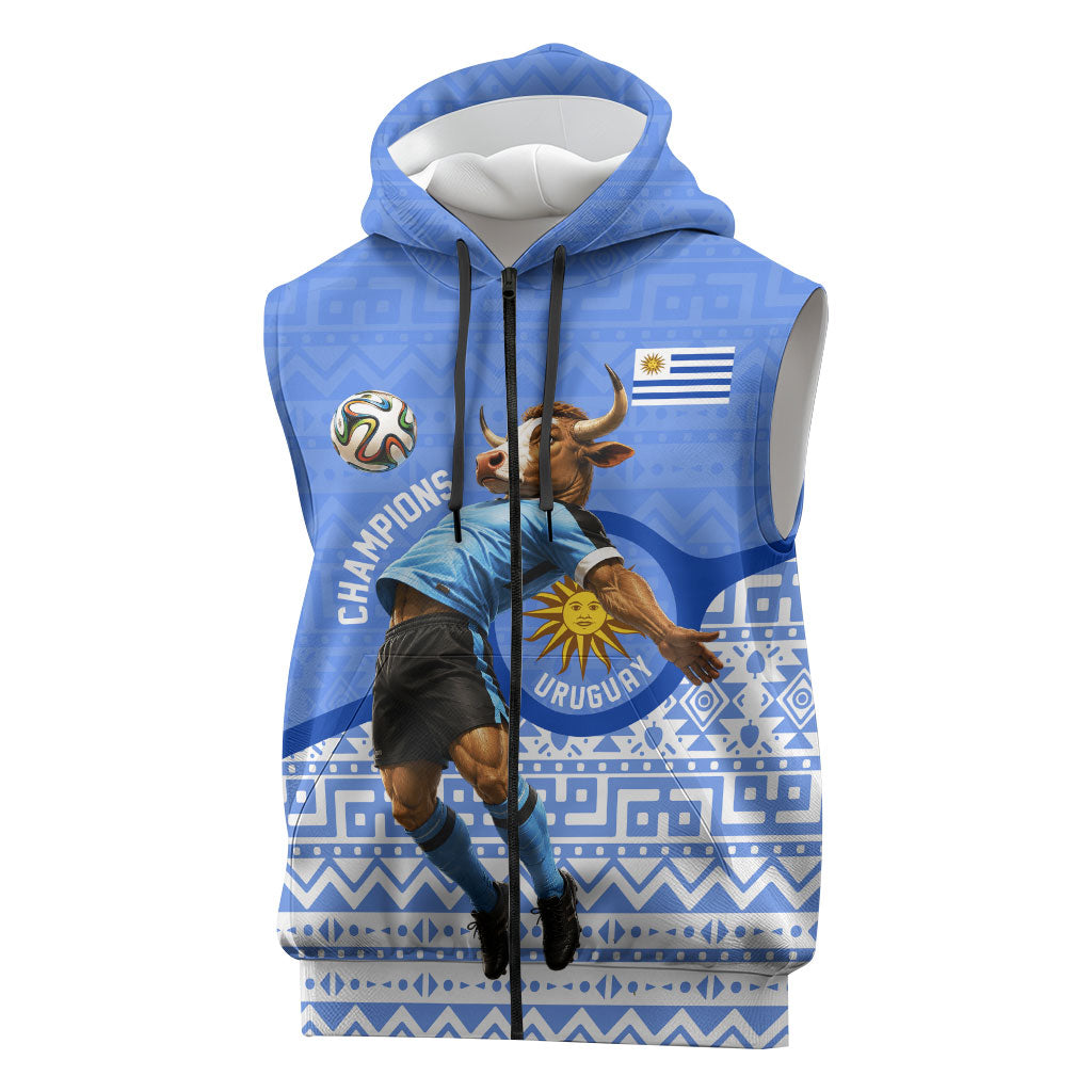 Personalized Uruguay Soccer Champions Sleeveless Zip Hoodie Uruguayan Football Sun Of May Bull Mascot