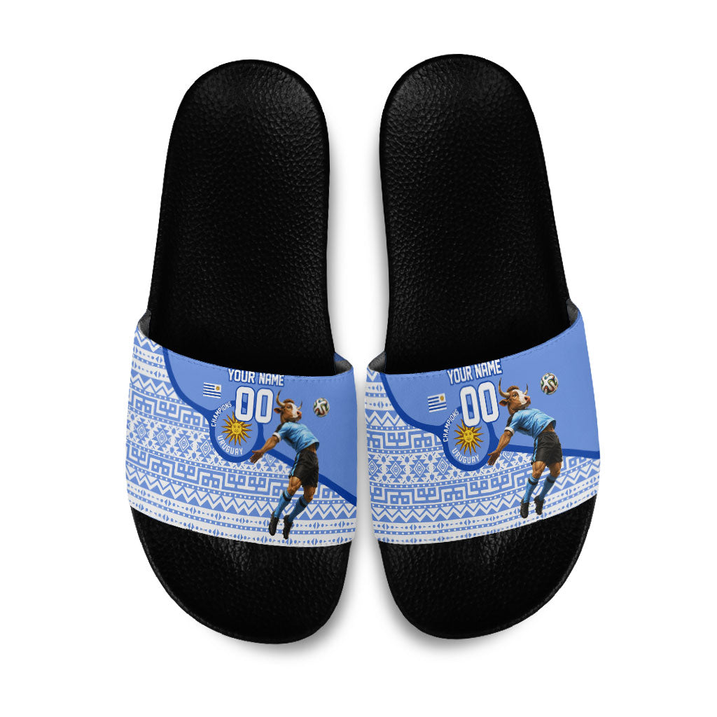 Personalized Uruguay Soccer Champions Slide Sandals Uruguayan Football Sun Of May Bull Mascot