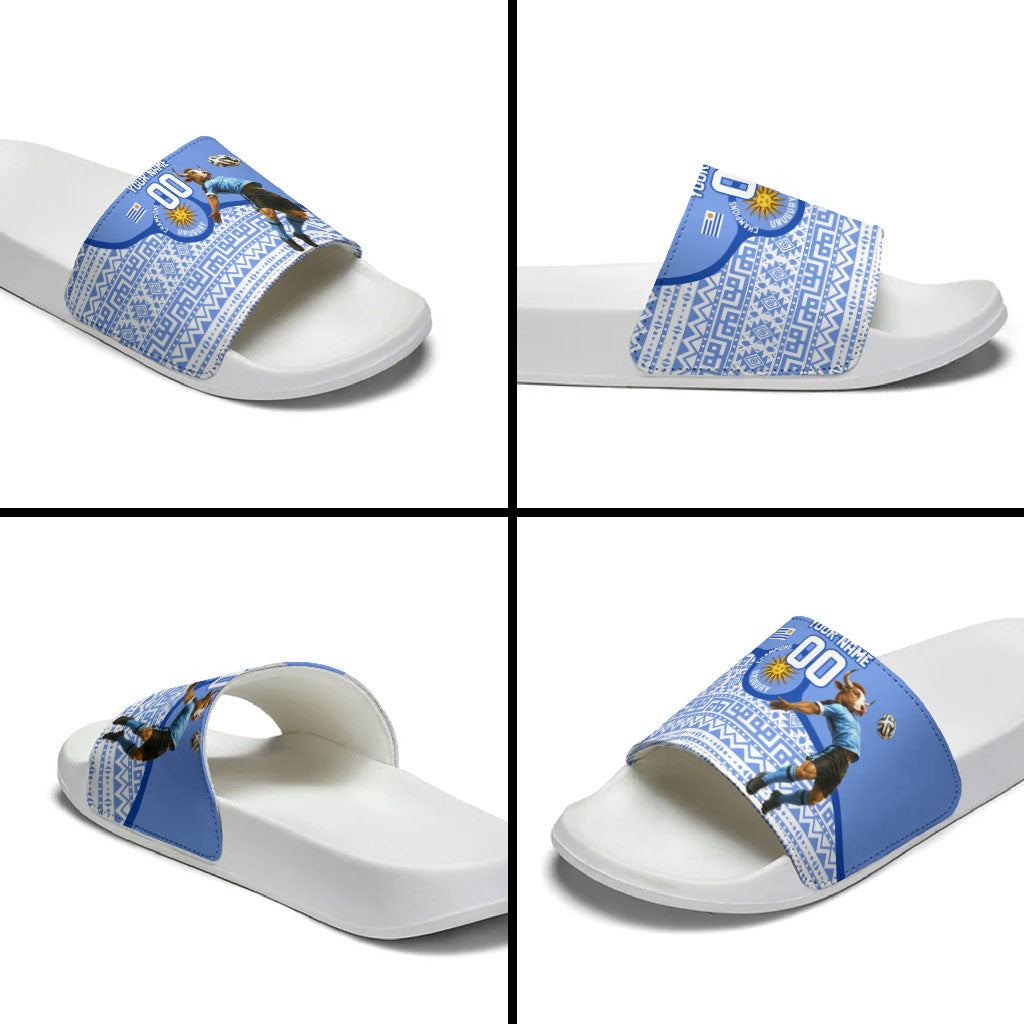 Personalized Uruguay Soccer Champions Slide Sandals Uruguayan Football Sun Of May Bull Mascot