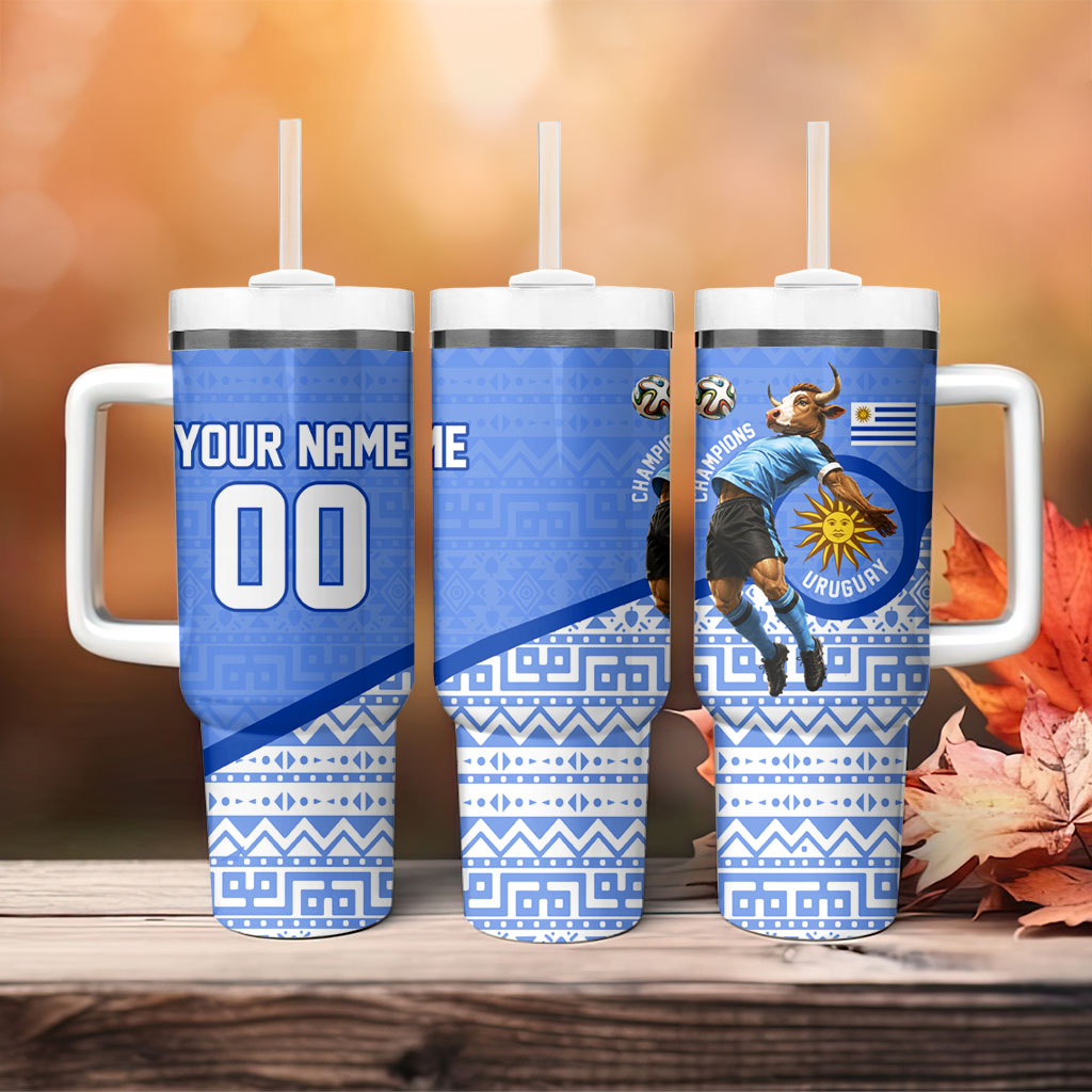 Personalized Uruguay Soccer Champions Tumbler With Handle Uruguayan Football Sun Of May Bull Mascot