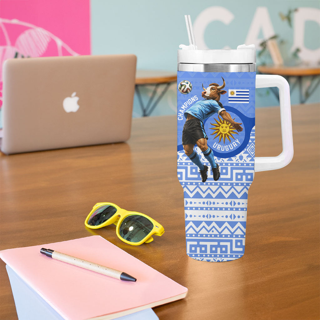 Personalized Uruguay Soccer Champions Tumbler With Handle Uruguayan Football Sun Of May Bull Mascot