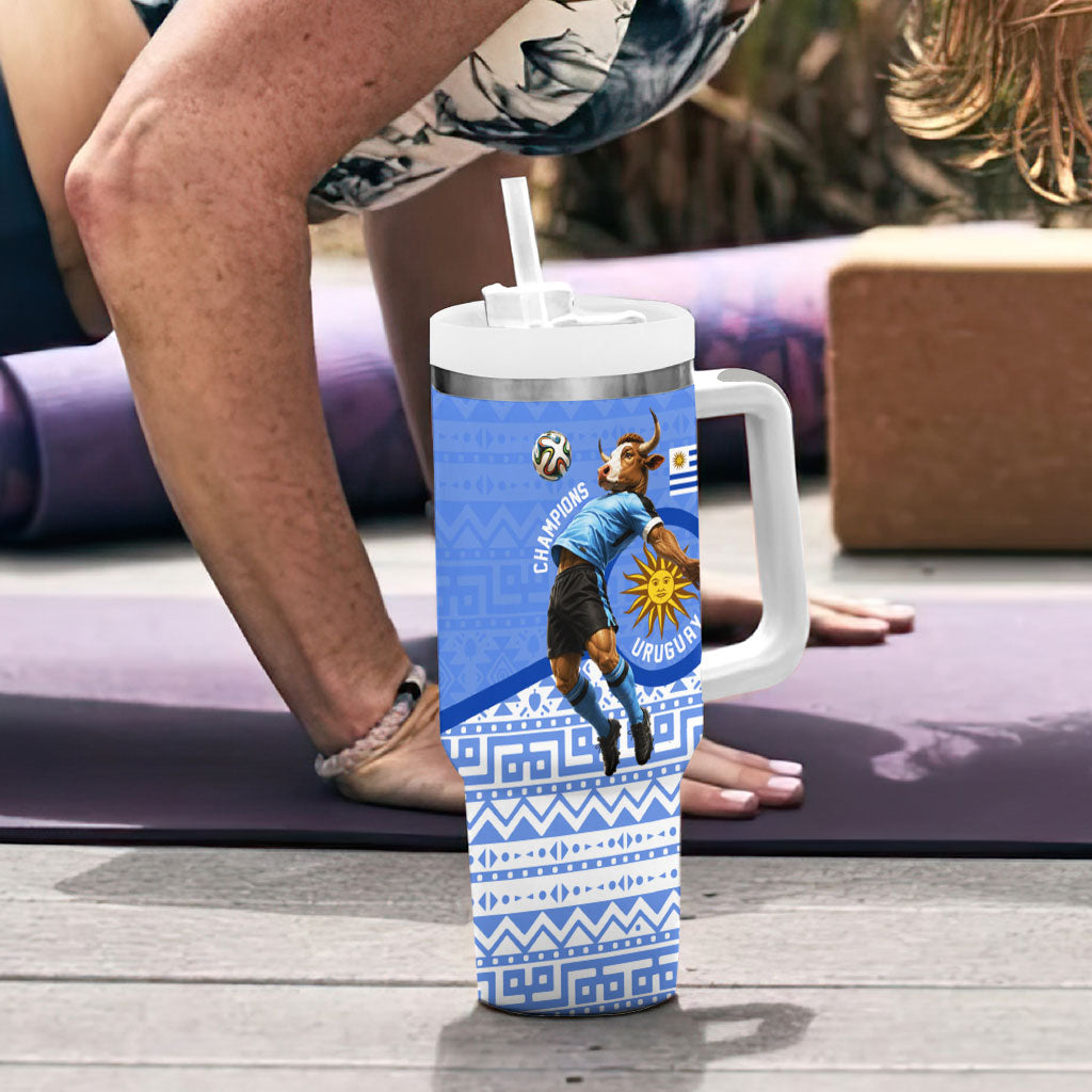 Personalized Uruguay Soccer Champions Tumbler With Handle Uruguayan Football Sun Of May Bull Mascot