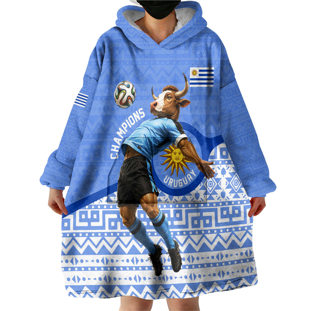 Personalized Uruguay Soccer Champions Wearable Blanket Hoodie Uruguayan Football Sun Of May Bull Mascot
