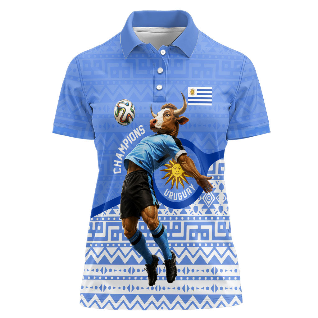 Personalized Uruguay Soccer Champions Women Polo Shirt Uruguayan Football Sun Of May Bull Mascot