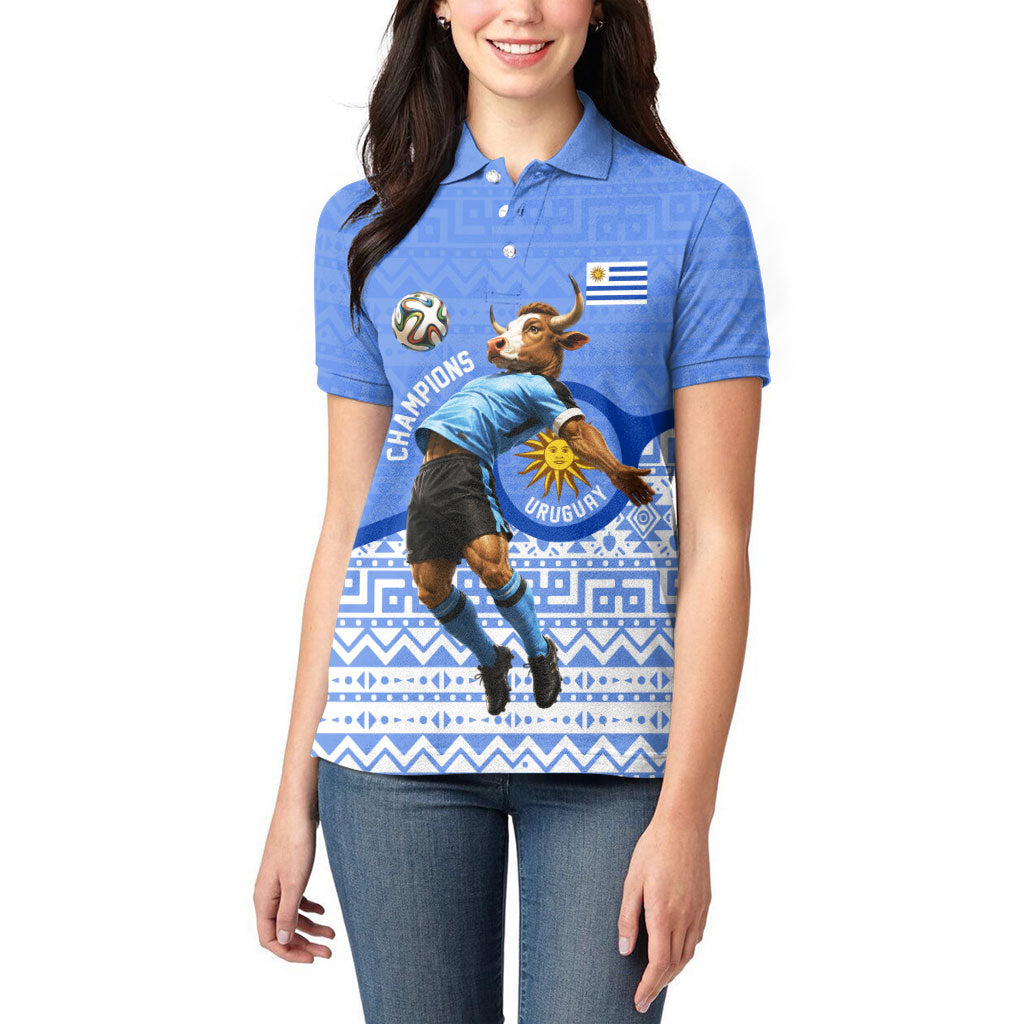 Personalized Uruguay Soccer Champions Women Polo Shirt Uruguayan Football Sun Of May Bull Mascot