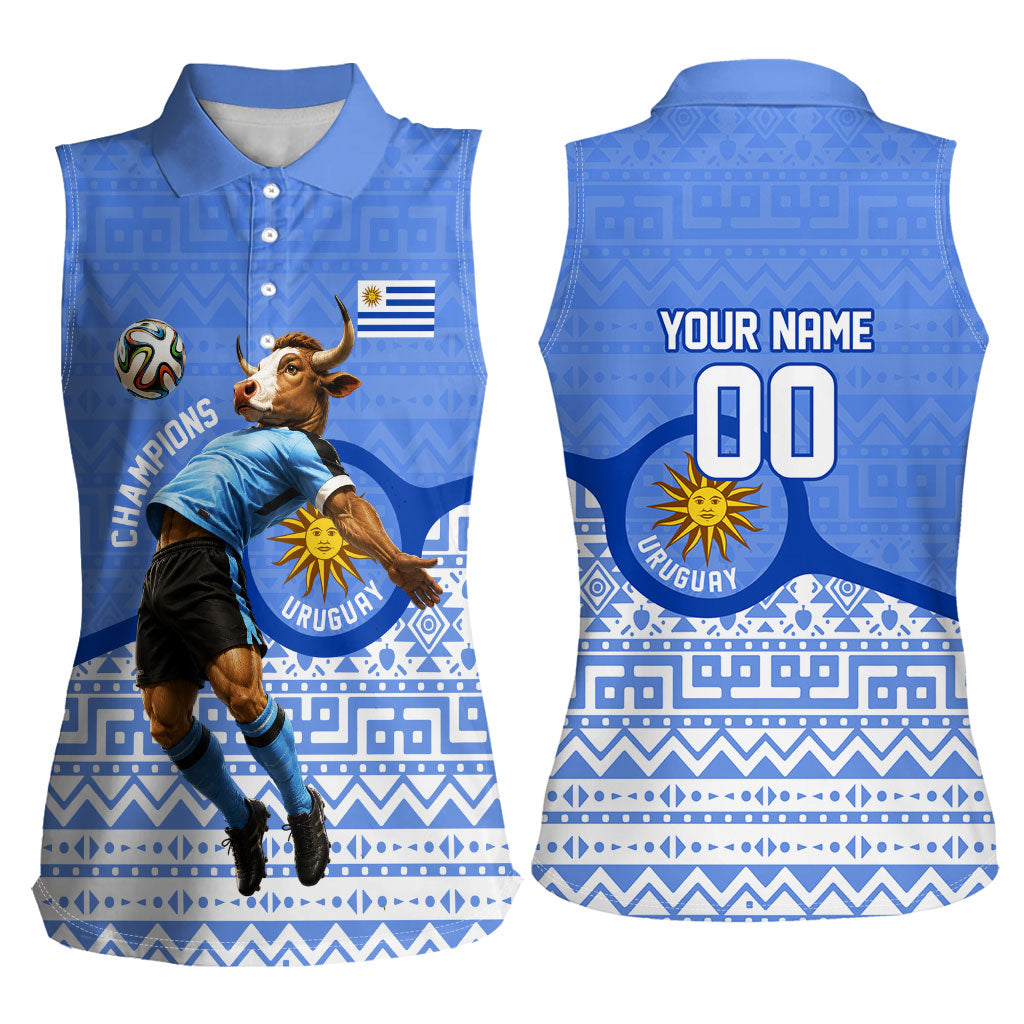 Personalized Uruguay Soccer Champions Women Sleeveless Polo Shirt Uruguayan Football Sun Of May Bull Mascot