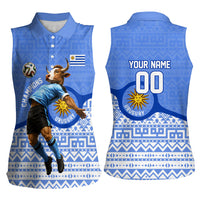 Personalized Uruguay Soccer Champions Women Sleeveless Polo Shirt Uruguayan Football Sun Of May Bull Mascot